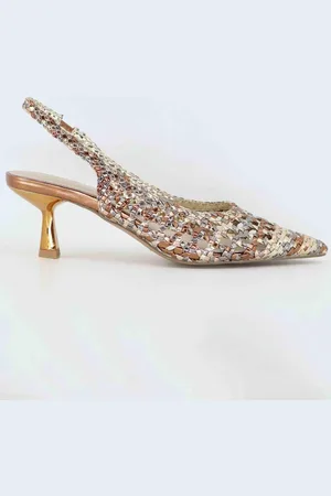 Exe Slingback donna in tessuto bronzo con tacco gioiello