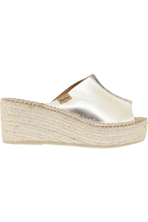 Toni Pons Sandali donna espadrillas in pelle platino con zeppa