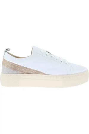 SPATARELLA Sneakers donna in pelle bianca con lurex