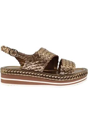Pon´s quintana Sandali slingback donna in pelle intreccciata bronzo con zeppa in gomma