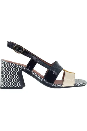 Les venues Sandali slingback donna in vernice nera tacco alto