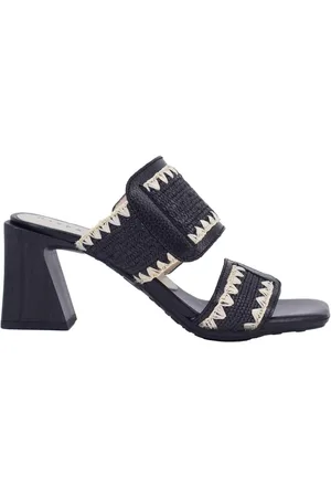 Hispanitas Sandali donna doppia fascia in pelle nera con tacco alto