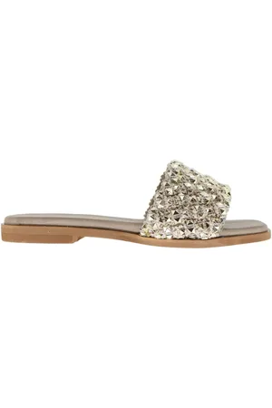 Exe´ By Tsakiris Mallas Sandali flat donna in tessuto oro con borchie oro