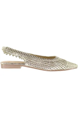 Exe Slingback donna in tessuto laminato oro tacco basso