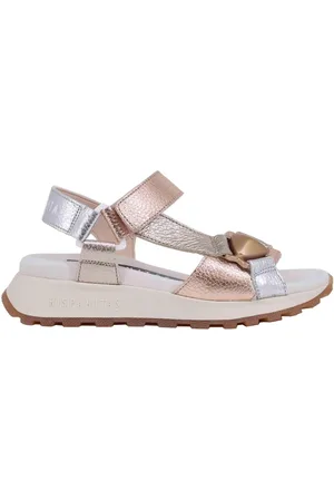 Hispanitas Sandali donna in pelle laminata bronzo con zeppa in gomma