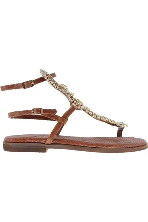 Exe´ By Tsakiris Mallas Sandali flat donna in pelle cuoio con serpente in strass