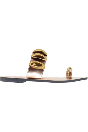 Exe Sandali flat infradito donna in tessuto bronzo con borchie