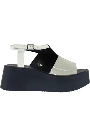 LE BOHÉMIEN Sandali slingback donna in vernice off white con zeppa alta