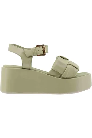 Elvio zanon Sandali donna in pelle verde con zeppa