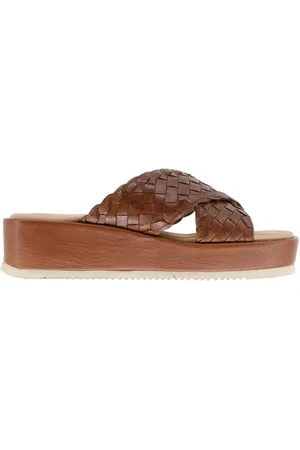 Unisa Sandali donna in pelle inteccaito con zeppa bassa
