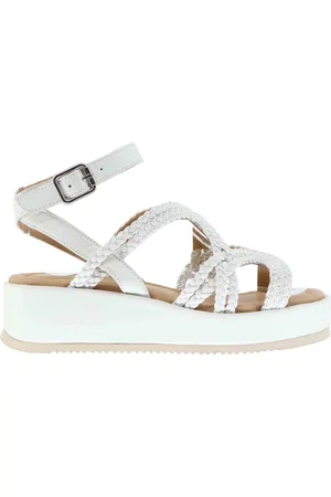 Unisa Sandali donna in pelle bianca con zeppa bassa