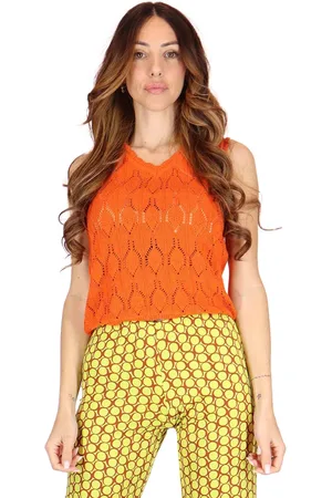 JUSTMINE Gilet donna in cotone lavorato arancione