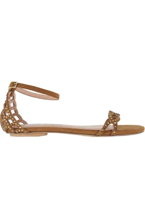 Bibi Lou Sandali flat donna Selah in camoscio cuoio con srass in tinta