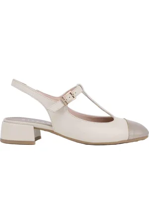 Hispanitas Slingback donna in pelle panna con puntale oro