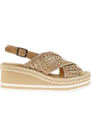 Pon´s quintana Sandali slingback donna in pelle intreccaita con zeppa