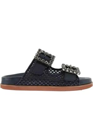 LORENZO MARI Sandali flat donna in pelle nera con doppia fibbia