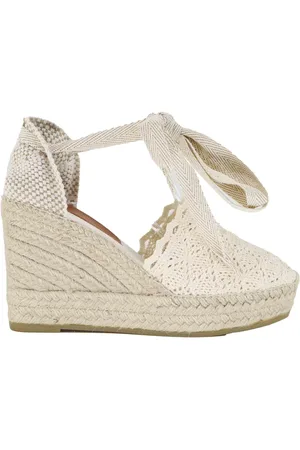 Toni Pons Sandali espadrillas donna in tessuto off white con zeppa alta