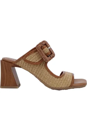Hispanitas Sandali donna in pelle cuoio e rafia con tacco alto