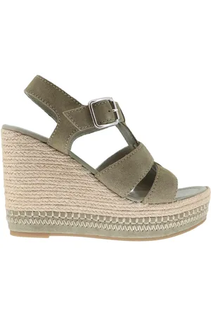 Unisa Sandali espadrillas donna in camoscio verde con zeppa alta
