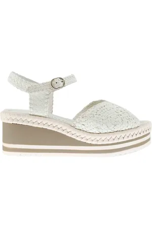 Pon´s quintana Sandali donna in pelle bianca con zeppa bassa e cinturino