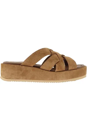 Unisa Sandali donna in camoscio cuoio con zeppa bassa