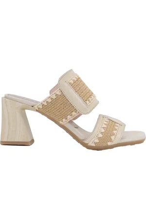 Hispanitas Sandali donna doppia fascia in pelle panna con tacco alto