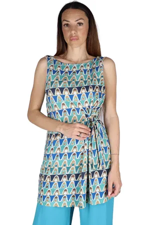 Maliparmi Top donna Geometric Mimosa in jersey celeste