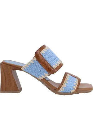 Hispanitas Sandali donna doppia fascia in pelle cuoio con tacco alto