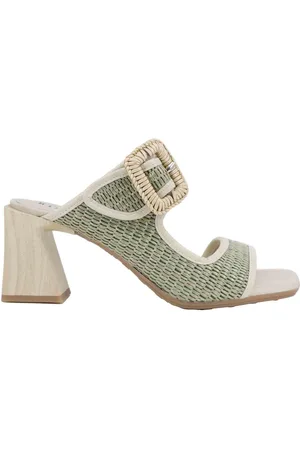 Hispanitas Sandali donna in pelle off white e rafia con tacco alto