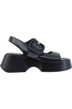 Elvio zanon Sandali donna in pelle nera con zeppa