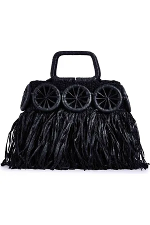 VIA MAIL BAG Borse donna in rafia nera con frange