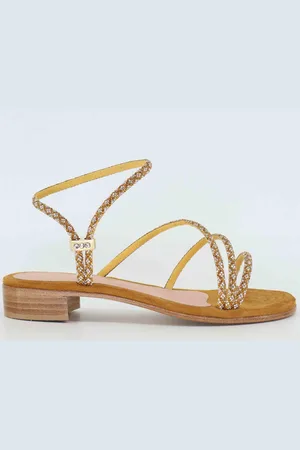 SPATARELLA Sandali donna in strass oro con cavigliera e tacco basso