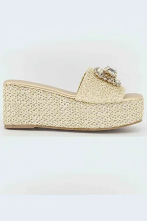 Exe Sandali donna in rafia naturale con gioiello