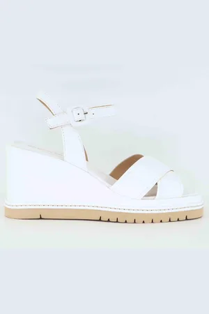 Bruno Premi Sandali donna in pelle bianca con zeppa alta