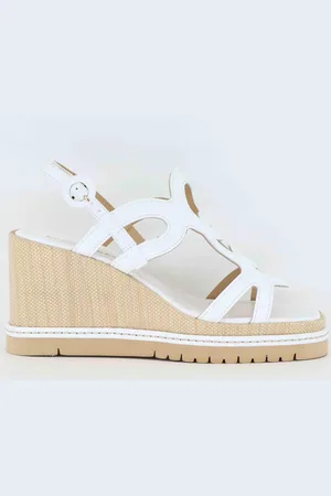 Bruno Premi Sandali donna in pelle bianca con zeppa alta in rafia