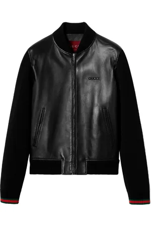 Gucci Leather Bomber Jacket With Knit Parts
