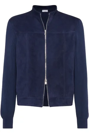 Brunello Cucinelli Suede And Cotton Knit Bomber Jacket