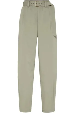 Brunello Cucinelli Stretch Cotton Gabardine Baggy Belted Pull On Pants