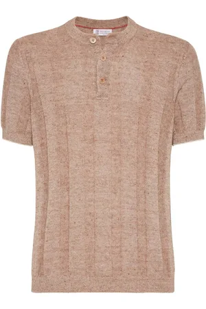 Brunello Cucinelli Textured Rib Knit T-Shirt With Henley Collar
