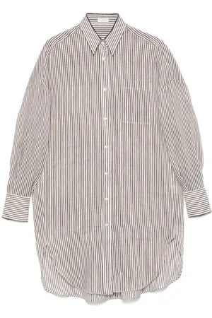 Brunello Cucinelli Striped Linen And Silk Organza Long Shirt With `Shi