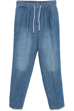 Brunello Cucinelli Cotton And Linen Denim Leisure Fit Pants With Draws