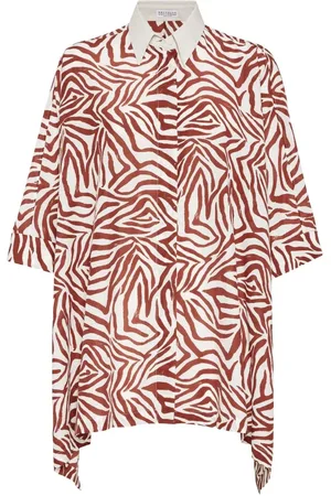 Brunello Cucinelli Cotton And Silk Ethnic Print Poplin Shirt With Moni