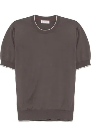 Brunello Cucinelli Cotton Lightweight Knit T-Shirt With Contrast Detai