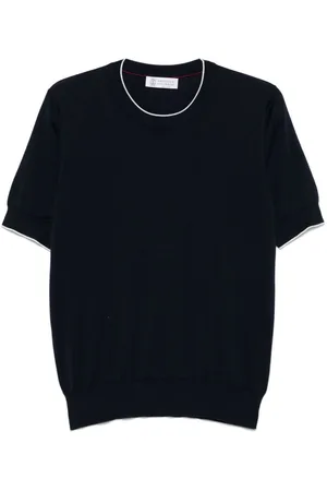 Brunello Cucinelli Cotton Lightweight Knit T-Shirt With Contrast Detai