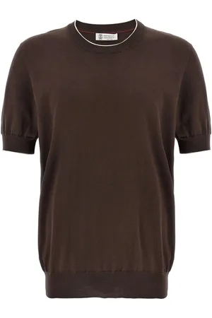 Brunello Cucinelli Cotton Lightweight Knit T-Shirt With Contrast Detai