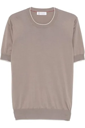 Brunello Cucinelli Cotton Lightweight Knit T-Shirt With Contrast Detai