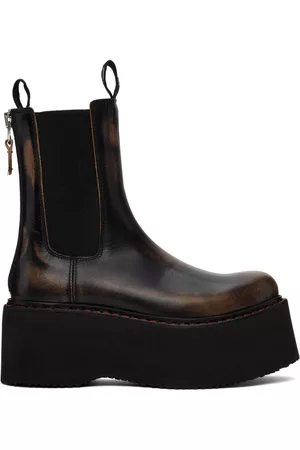 R13 Donna Stivali - Black Double Stack Smudge Chelsea Boots