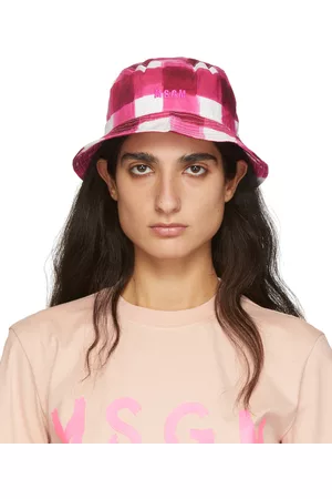 Msgm Donna Cappello Bucket - Pink Plaid Bucket Hat