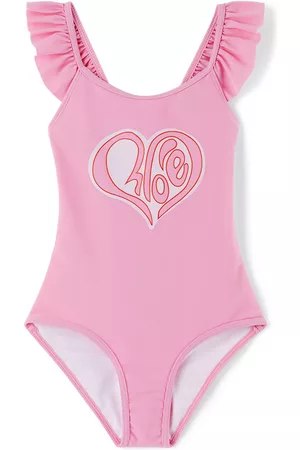 Chloé Bambina Costumi Interi - Kids Pink Heart Logo One-Piece Swimsuit