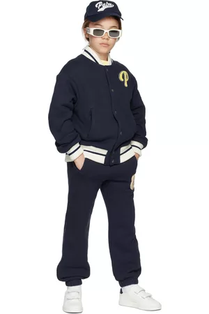 Palm Angels Kids Navy Logo Varsity Jacket